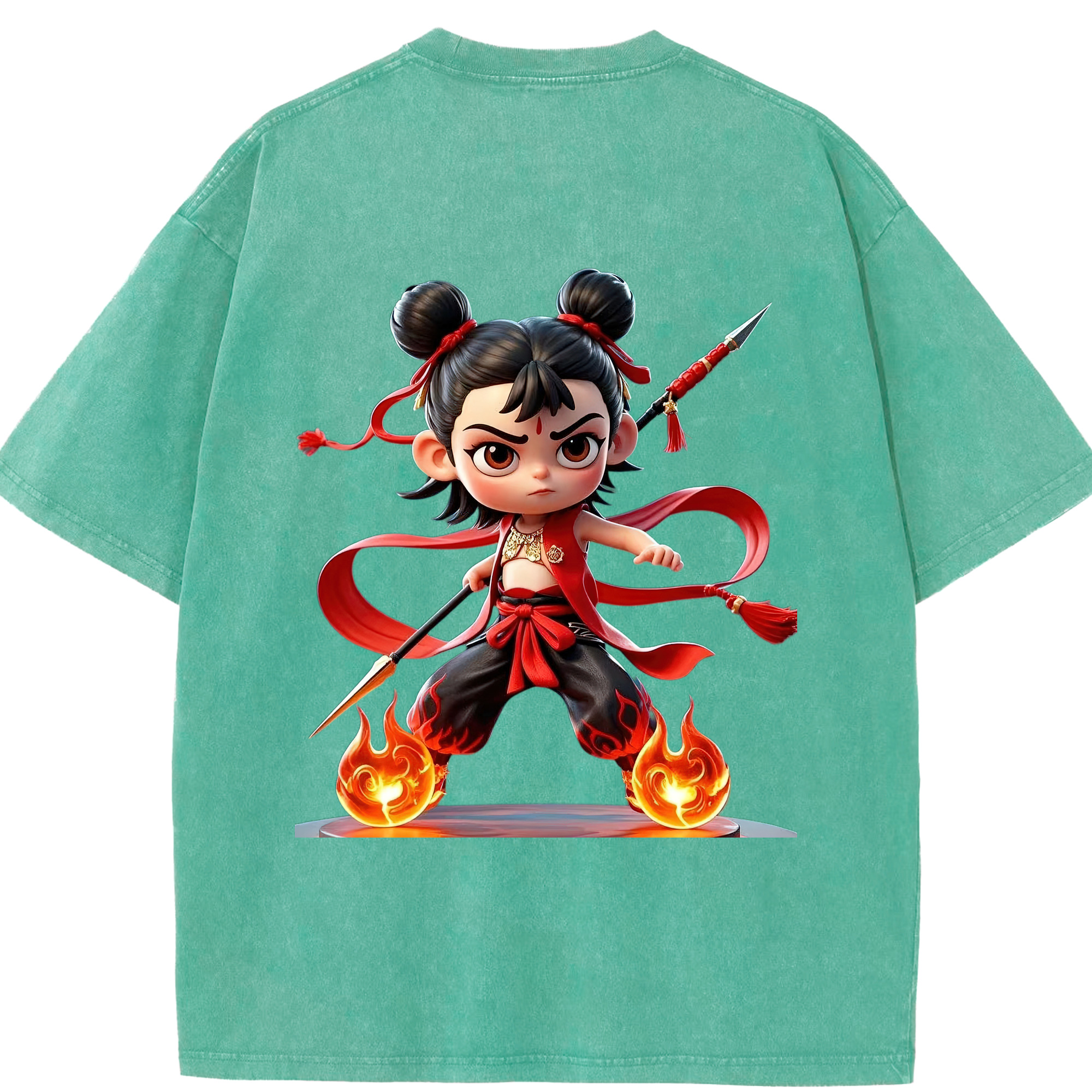 （画像用） Ne Zha 2 ナタ 魔童の大暴れ 綿100% ヴィンテージ風 半袖Tシャツ（背面プリント）